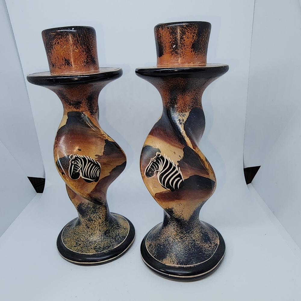 Hand Carved African Soapstone Candle Sticks